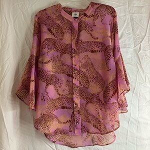 CAbi Pink and Gold Leopard Print Blouse